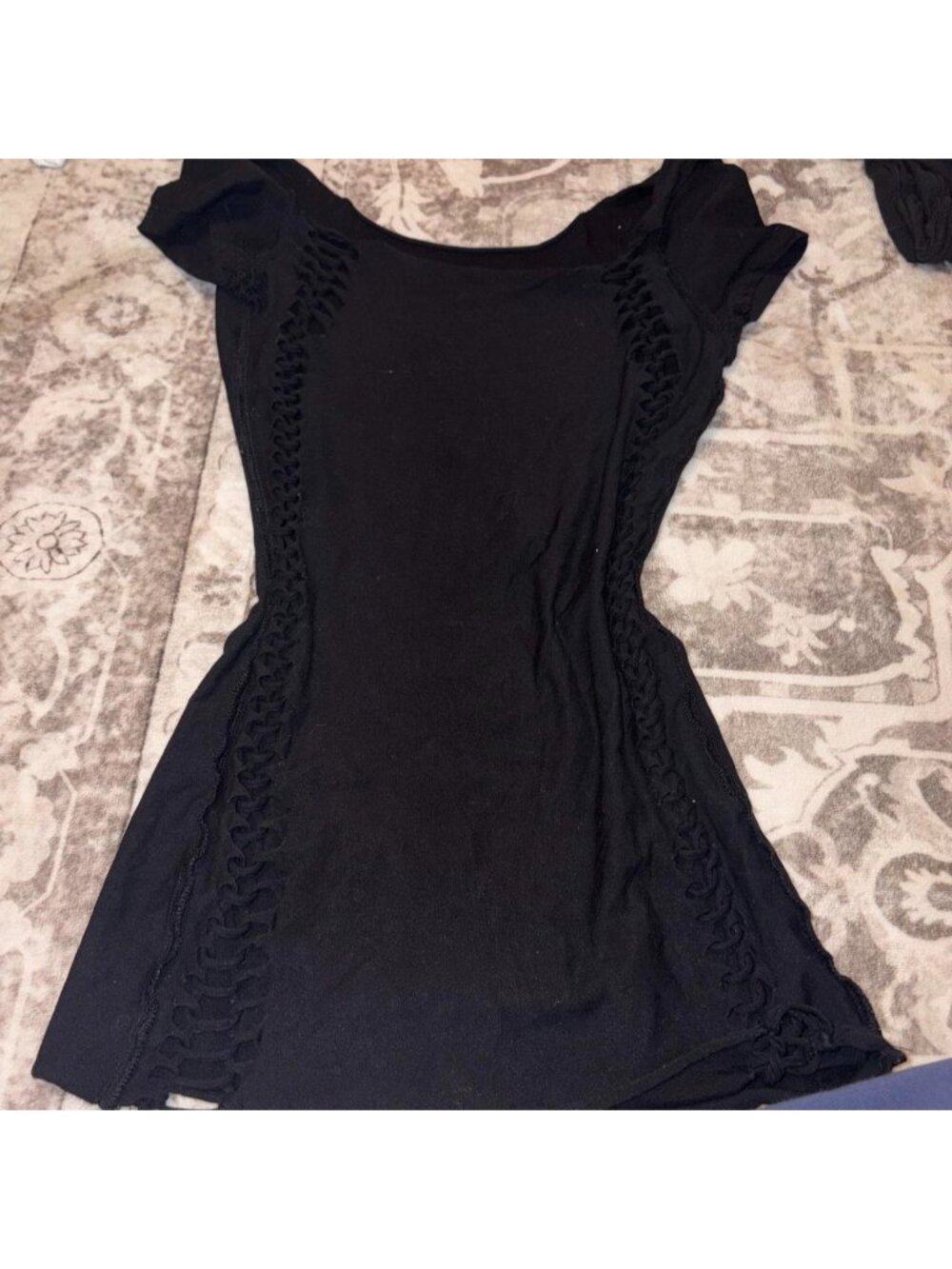 HANDMADE! Black mini dress with lace trim along the sides #mini #lace
